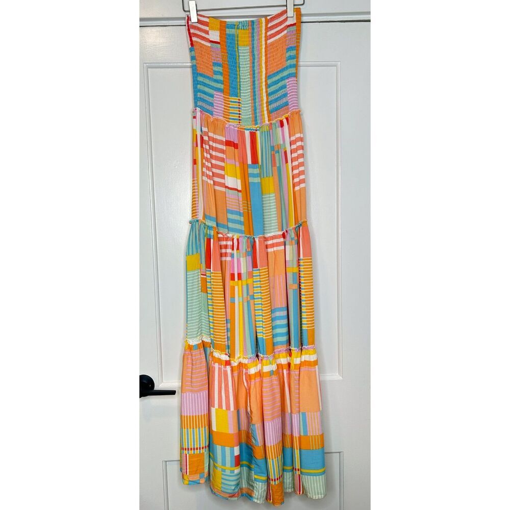 Abel the Label Anthropologie Patchwork Strapless Tiered Maxi Dress Small Smocked - Picture 5 of 10